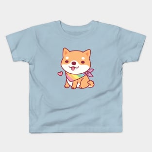 Cute Shiba Inu With Rainbow Pet Bandana Kids T-Shirt